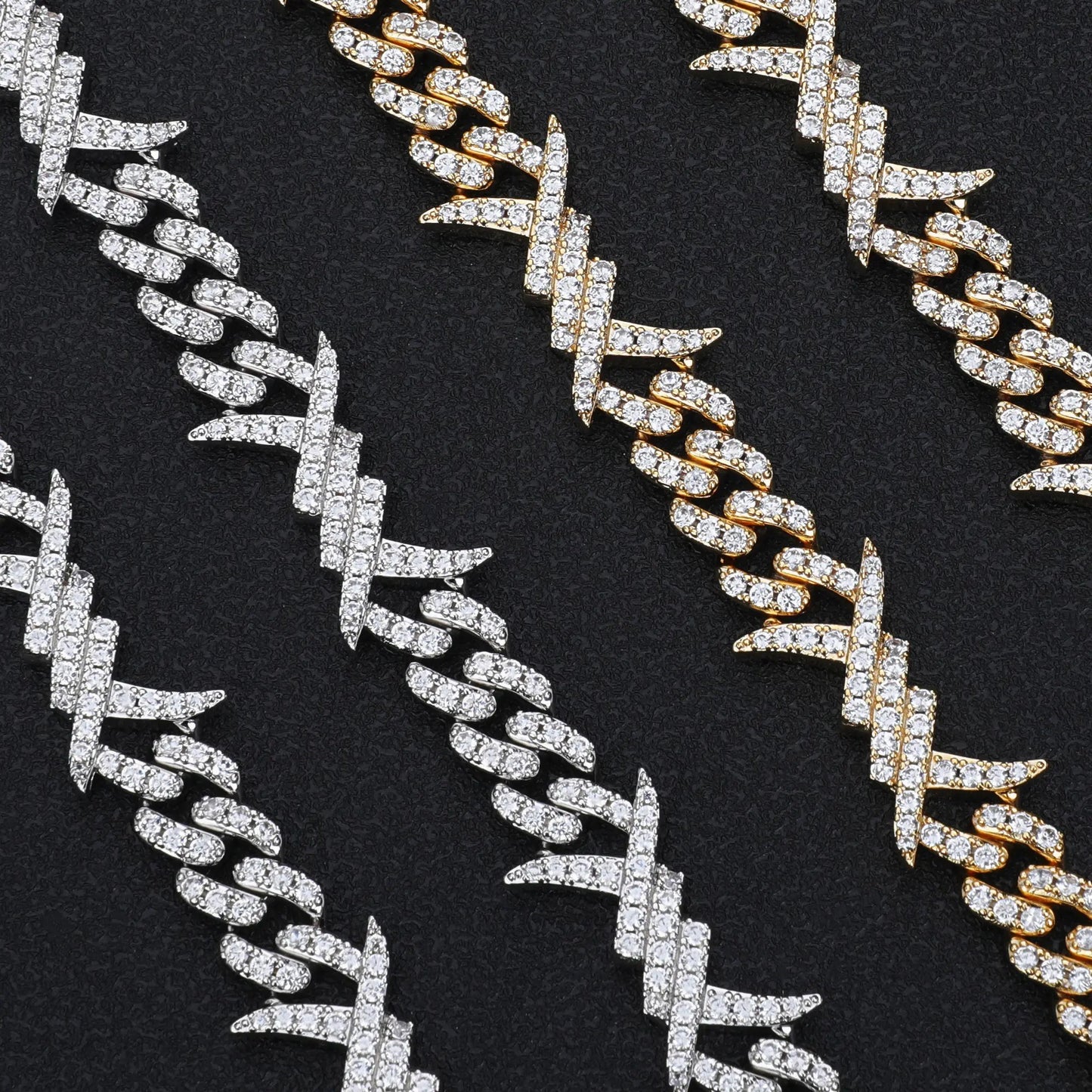 10MM VVS MOISSANITE BARBED WIRE BRACELET in 18K GOLD