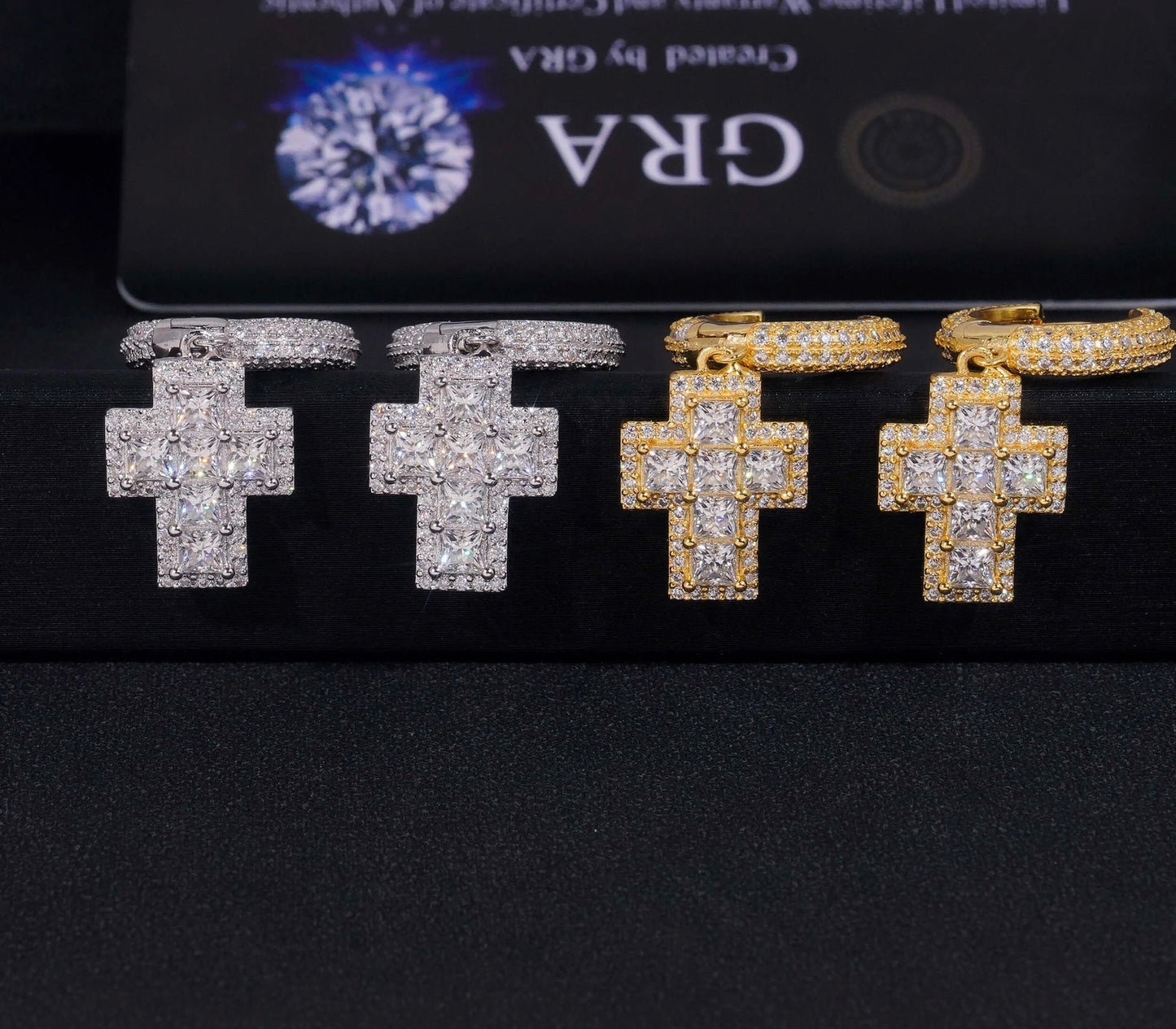 VVS MOISSANITE DIAMOND CROSS HOOP EARRINGS